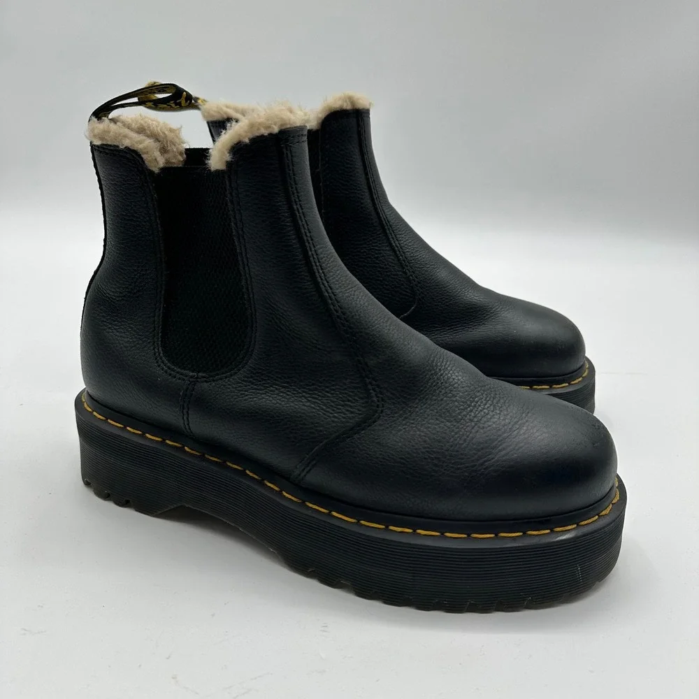Dr. Martens Quad FL Leather Faux Fur Platform Chelsea Boots‎  Mens 10 Womens 11